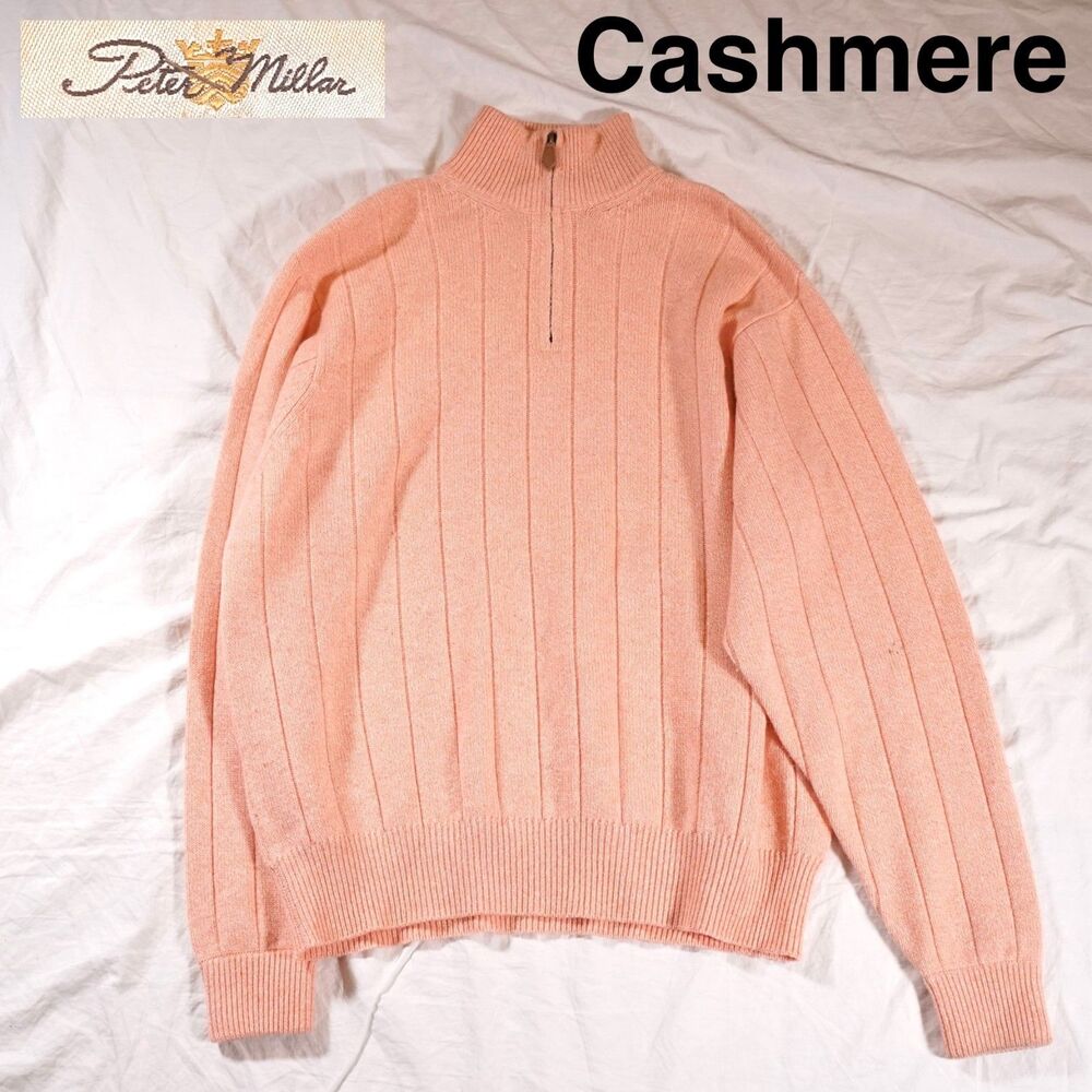 Peter Millar Vintage Cashmere Quarter Zip Sweater Orange Peach Ribbed Mens M